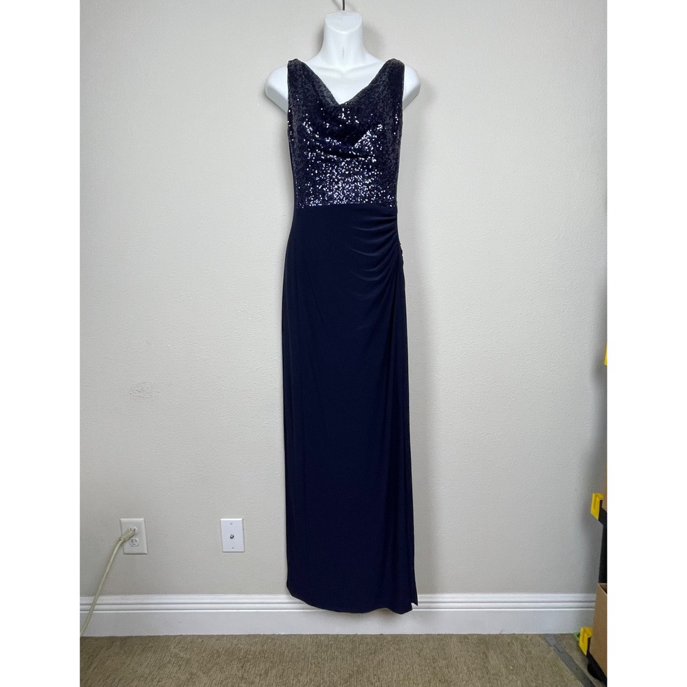 Lauren Ralph Lauren Blue Sequin Evening Dress 4 Formal Wedding Guest Gown